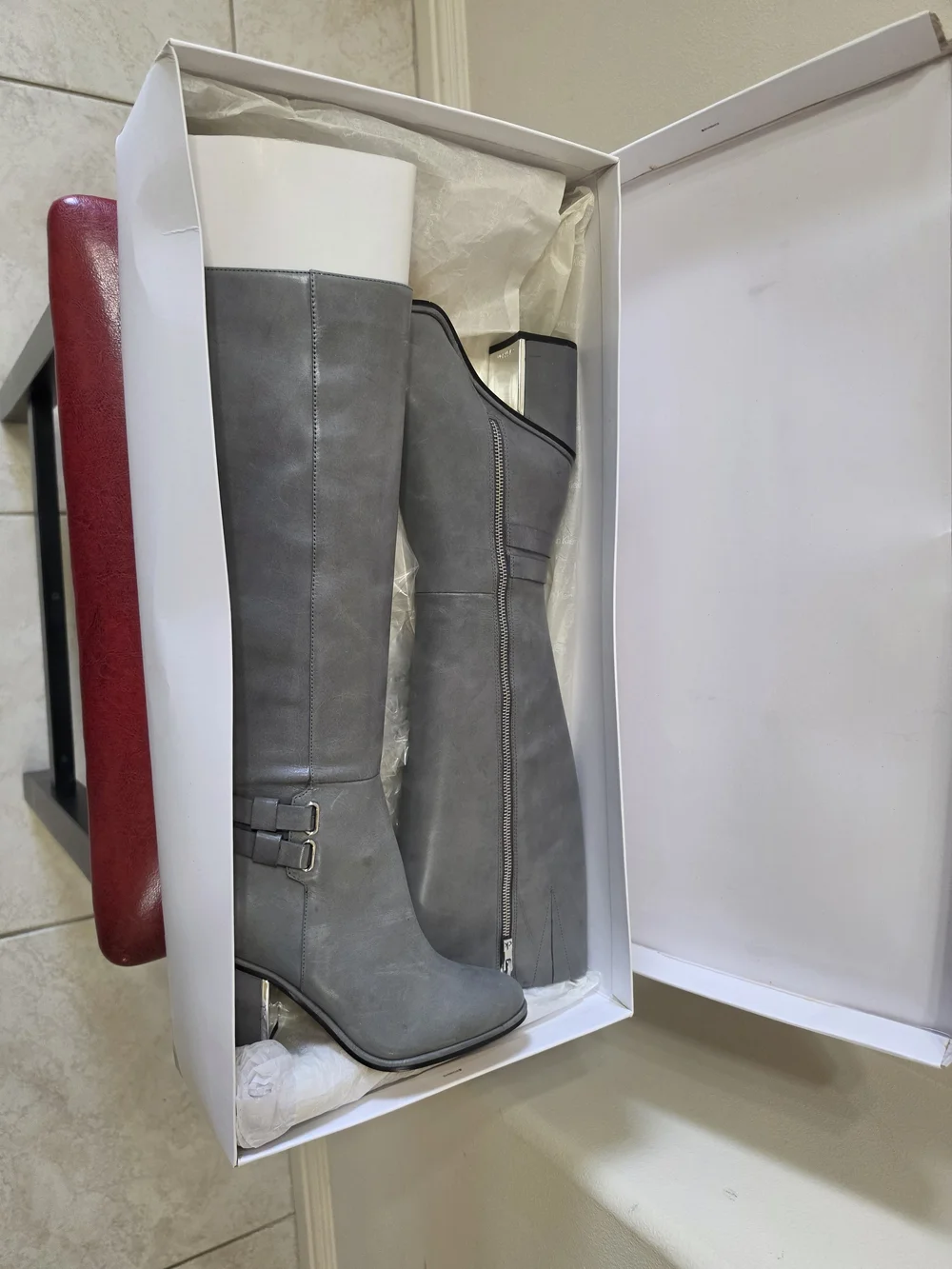 Calvin Klein Gray Knee-High Leather Boots